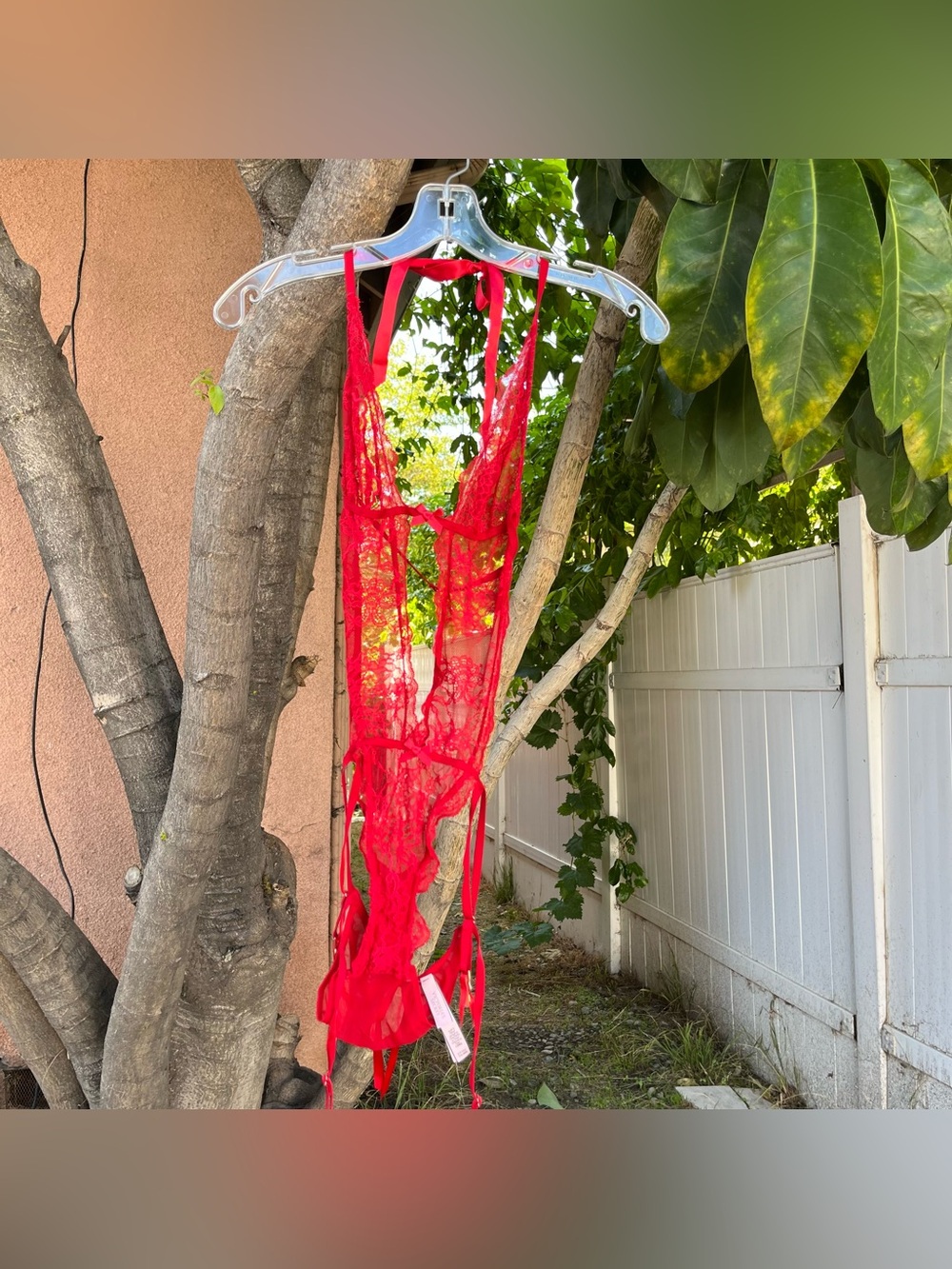 Victoria's Secret Red Sheer Lace Bodysuit Teddy with a Garter Straps !